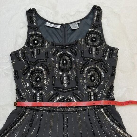 Shail K Beaded Gray Short Cocktail Fit & Flare Dress Size 6 - Picture 9 of 12